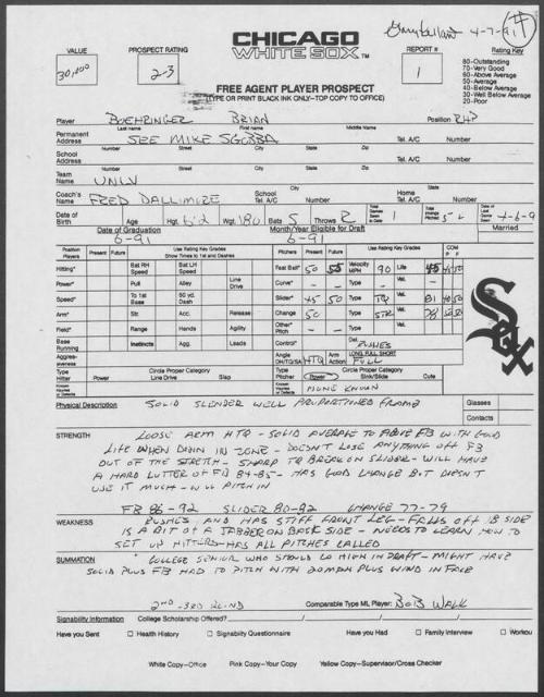 Brian Boehringer scouting report, 1991 April 07