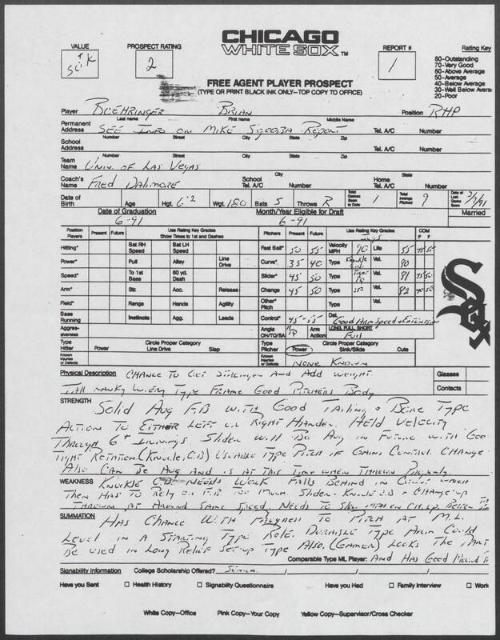 Brian Boehringer scouting report, 1991 March 09