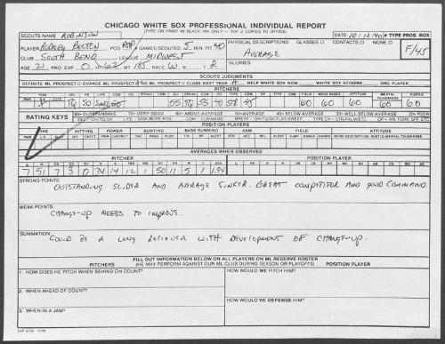 Rod Bolton scouting report, 1990 October 12