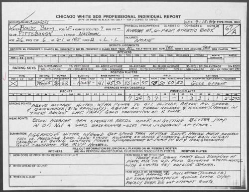 Barry Bonds scouting report, 1990 September 15