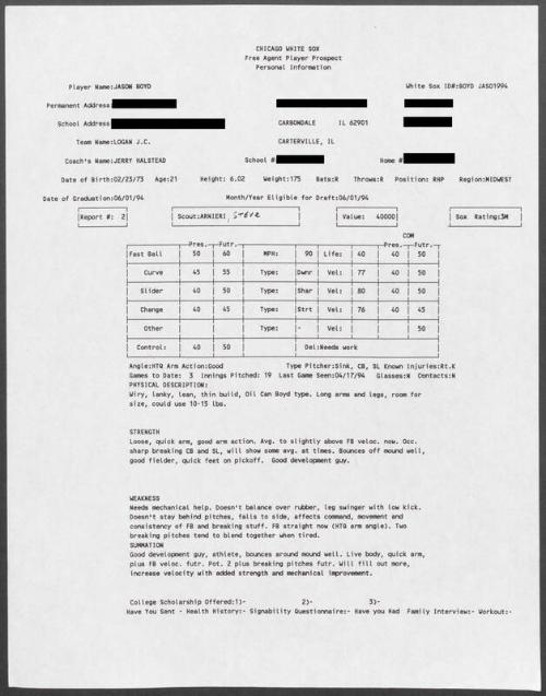 Jason Boyd scouting report, 1994 April 17