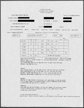 Chad Bradford scouting report, 1996 April 19