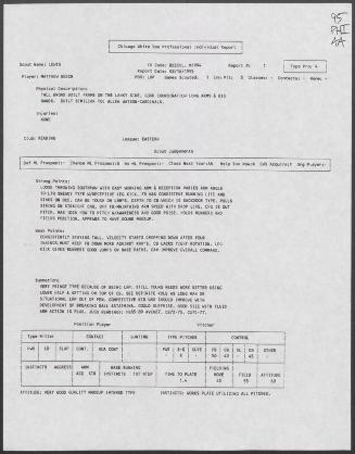 Matt Beech scouting report, 1995 August 16