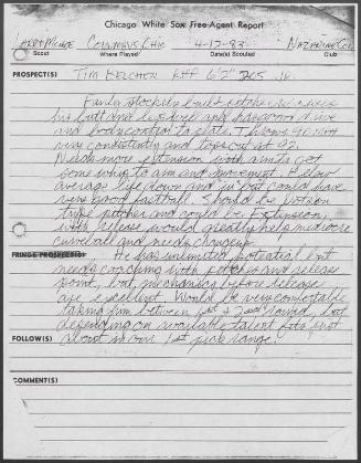 Tim Belcher scouting report, 1983 April 12