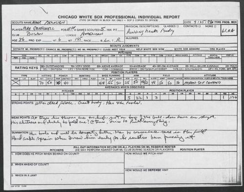 Mike Greenwell scouting report, 1989 September 25