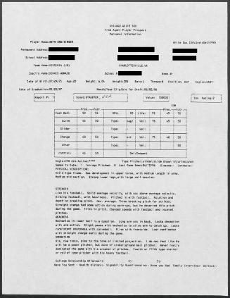 Seth Greisinger scouting report, 1996 April 12