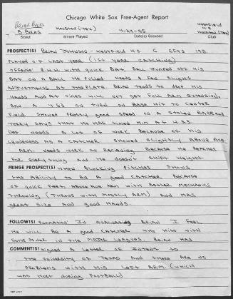 Brian Johnson scouting report, 1985 April 29