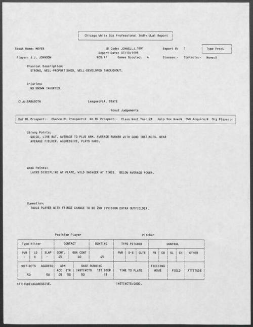 J.J. Johnson scouting report, 1995 July 19