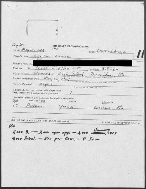 Lamar Johnson scouting report, 1968 May 26