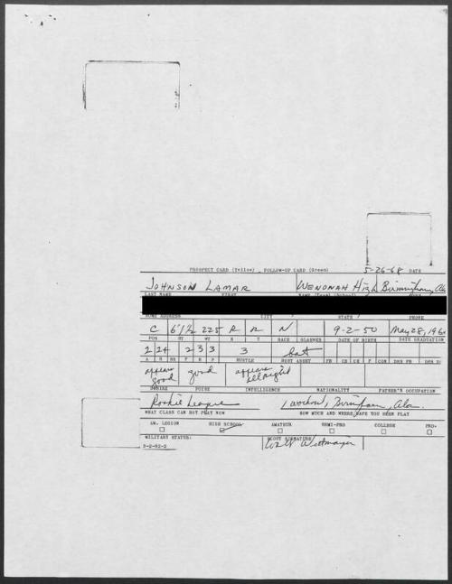 Lamar Johnson scouting report, 1968 May 26