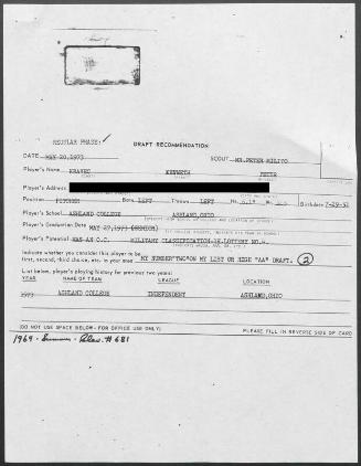 Ken Kravec scouting report, 1973 May 20