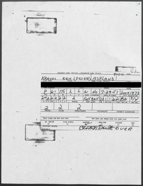 Ken Kravec scouting report, 1971 September 03