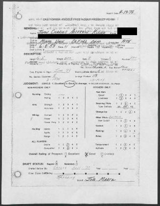 Jack Kucek scouting report, 1974 April 19