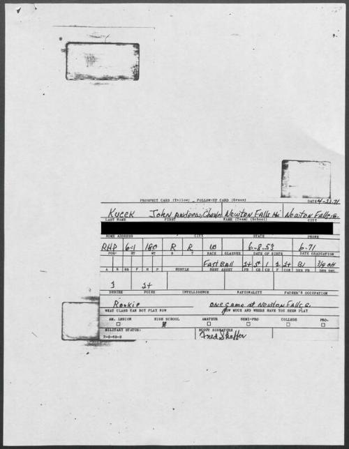 Jack Kucek scouting report, 1971 April 22