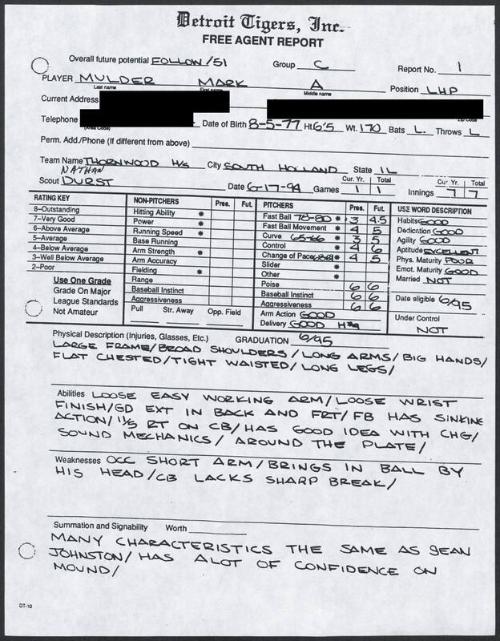 Mark Mulder scouting report, 1994 June 17