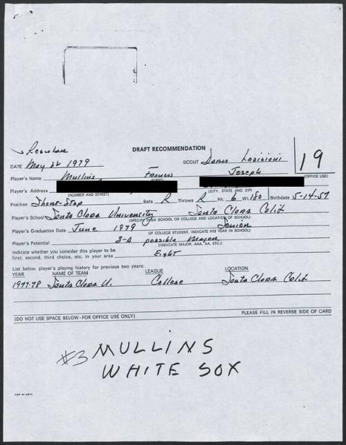 Fran Mullins scouting report, 1979 May 22