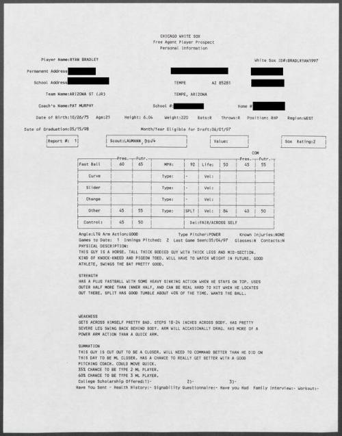 Ryan Bradley scouting report, 1997 May 04