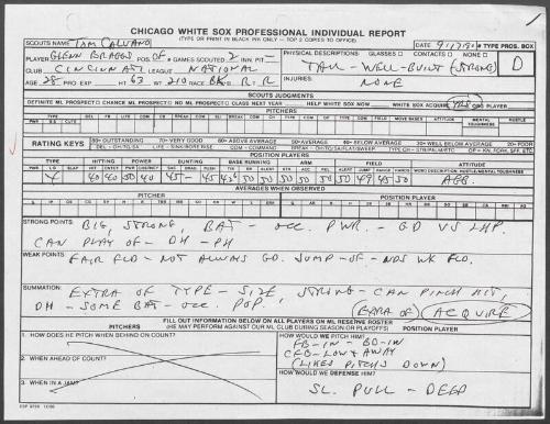 Glenn Braggs scouting report, 1990 September 17