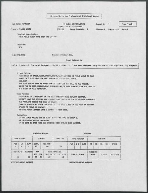 Tilson Brito scouting report, 1995 July 21