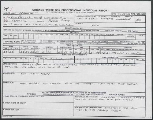 Rico Brogna scouting report, 1989 June 18