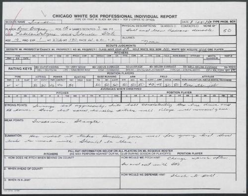 Rico Brogna scouting report, 1989 August 25