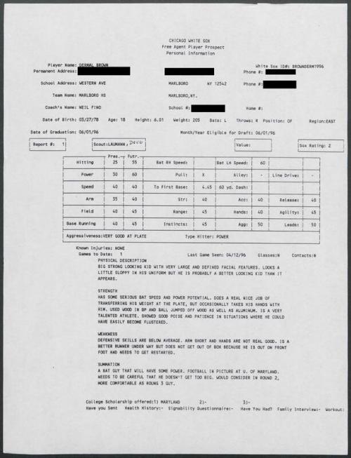 Dee Brown scouting report, 1996 April 12