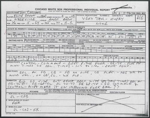 Keith Brown scouting report, 1990 June 19