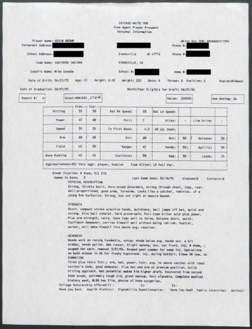 Kevin Brown scouting report, 1994 April 16