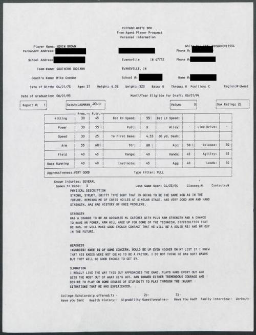 Kevin Brown scouting report, 1994 April 23