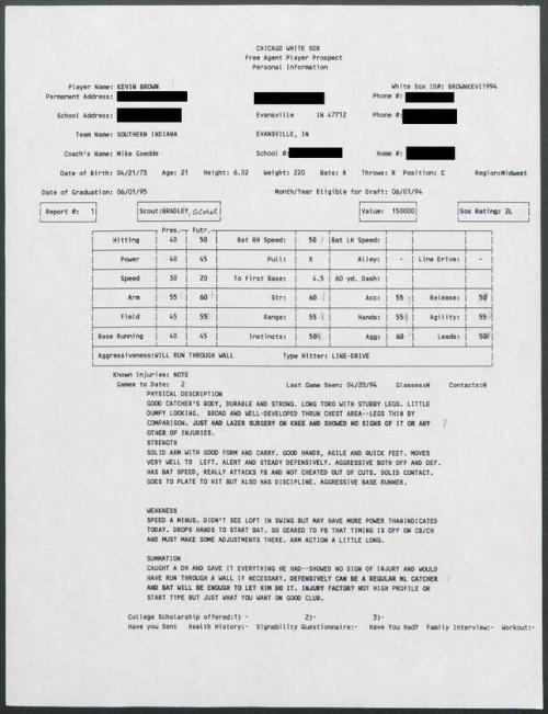 Kevin Brown scouting report, 1994 April 20