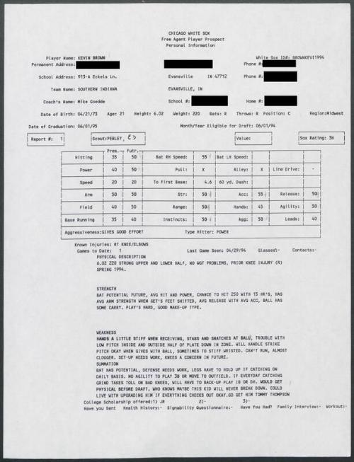 Kevin Brown scouting report, 1994 April 29