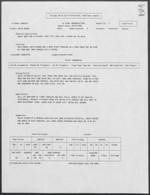 Kevin Brown scouting report, 1995 September 01