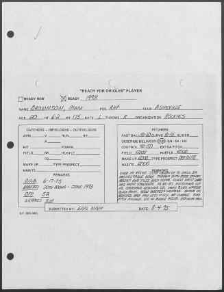 Mark Brownson scouting report, 1995 August 04