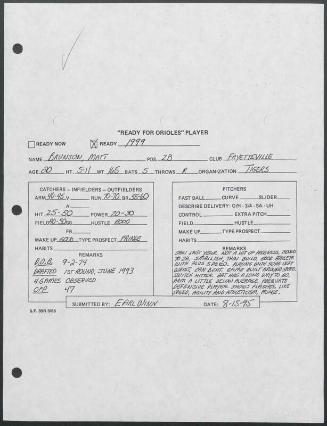 Matt Brunson scouting report, 1995 August 15