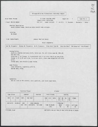 Melvin Bunch scouting report, 1995 August 23