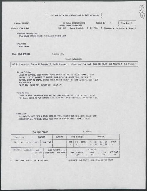 John Burke scouting report, 1995 June 29