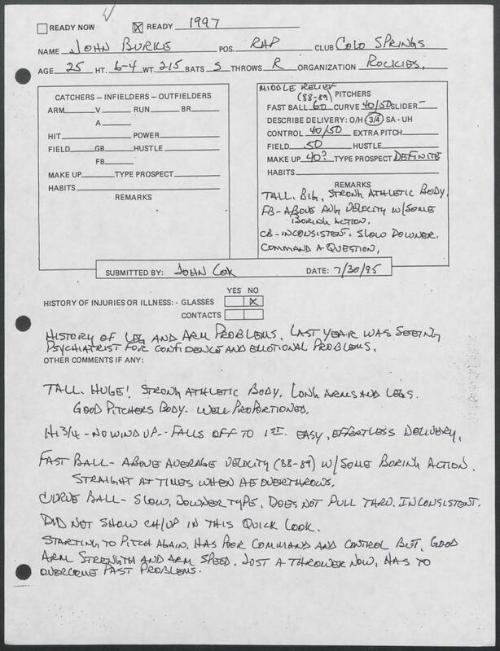 John Burke scouting report, 1995 July 30