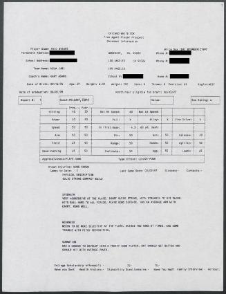 Eric Byrnes scouting report, 1997 March 09