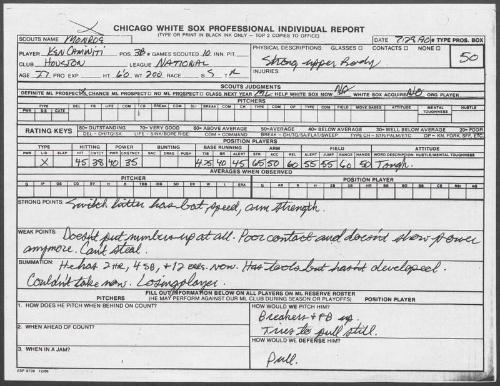 Ken Caminiti scouting report, 1990 July 28