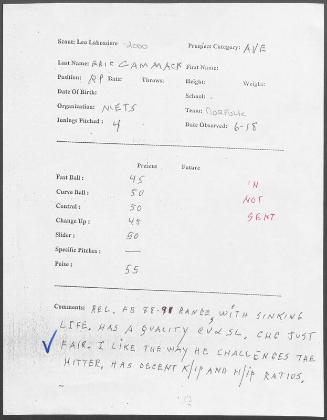 Eric Cammack scouting report, 2000 June 18