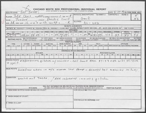 Jose Cano scouting report, 1990 June 17