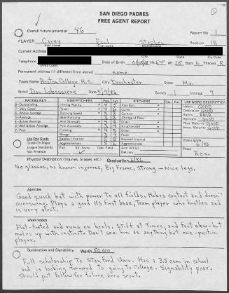 Paul Carey scouting report, 1986 May 07