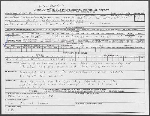 Cris Carpenter scouting report, 1990 August 06