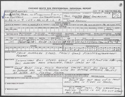 Steve Carter scouting report, 1990 July 30