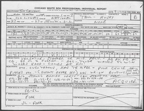 Norm Charlton scouting report, 1990 September 17