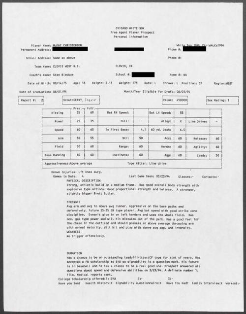 McKay Christensen scouting report, 1994 March 23