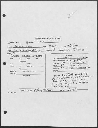 Bartolo Colon scouting report, 1995 May 13