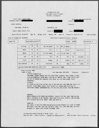 Joe Crede scouting report, 1996 May 10