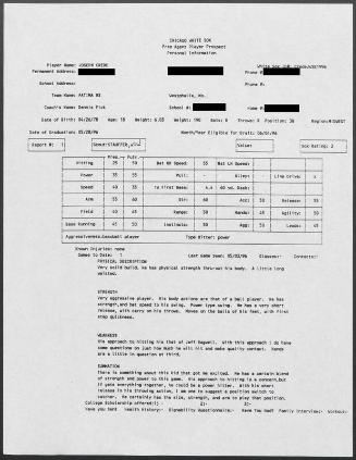 Joe Crede scouting report, 1996 May 03