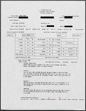 Joe Crede scouting report, 1996 May 15